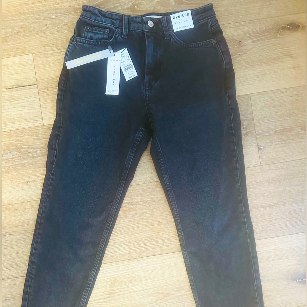 Topshop High Waisted Straight Leg Black Jeans - Petite US Size 4